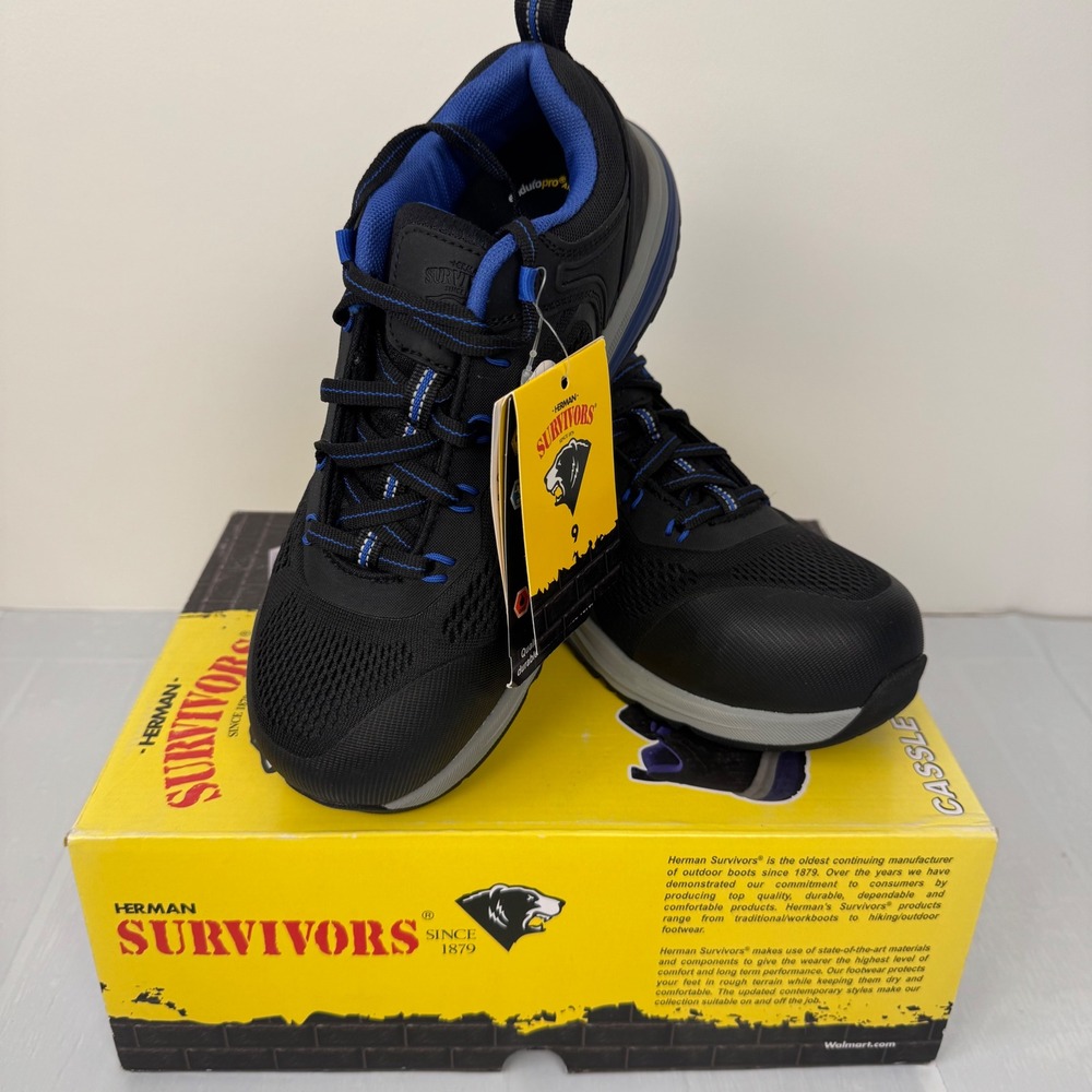 Herman Survivors Cassle Work Shoes Women Size 9 Black Blue Composite Toe Safety